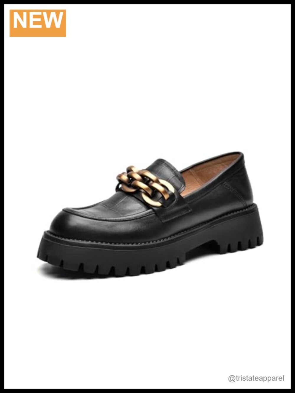 Genuine Leather Platform Loafers Lug Sole Slip On Chain Work Office Business